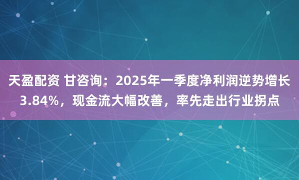 天盈配资 甘咨询：2025年一季度净利润逆势增长3.84%，现金流大幅改善，率先走出行业拐点